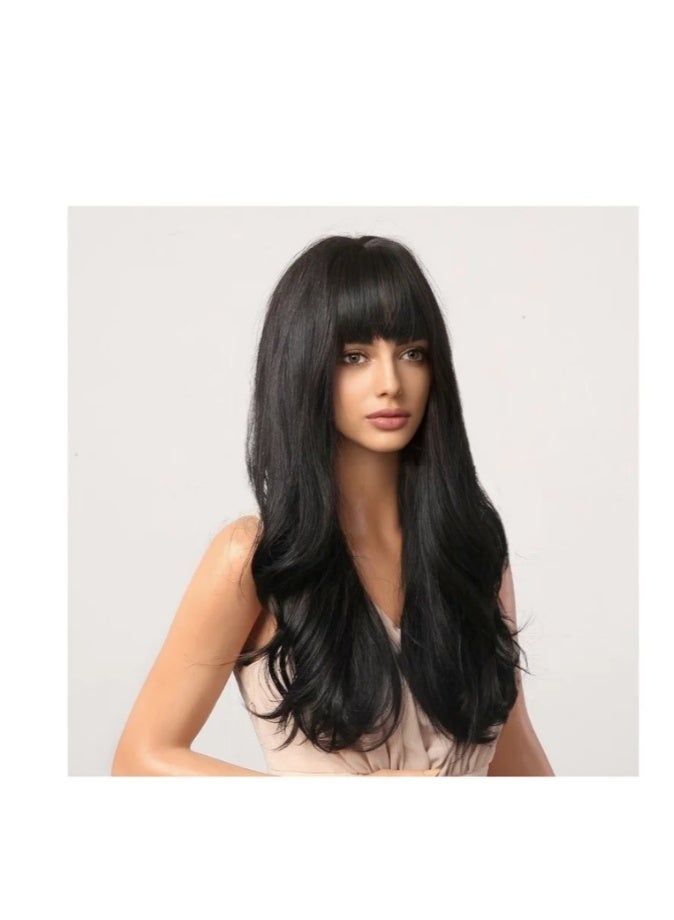 Long Wavy Wig with Bangs for Women Medium Length Curly Hair Ends Wig with Bangs for Women Synthetic Natural Heat Resistant Fiber Wig as Real Hair for Daily Wear, Party Costume, Cosplay 66CM（26inch) - Image 5