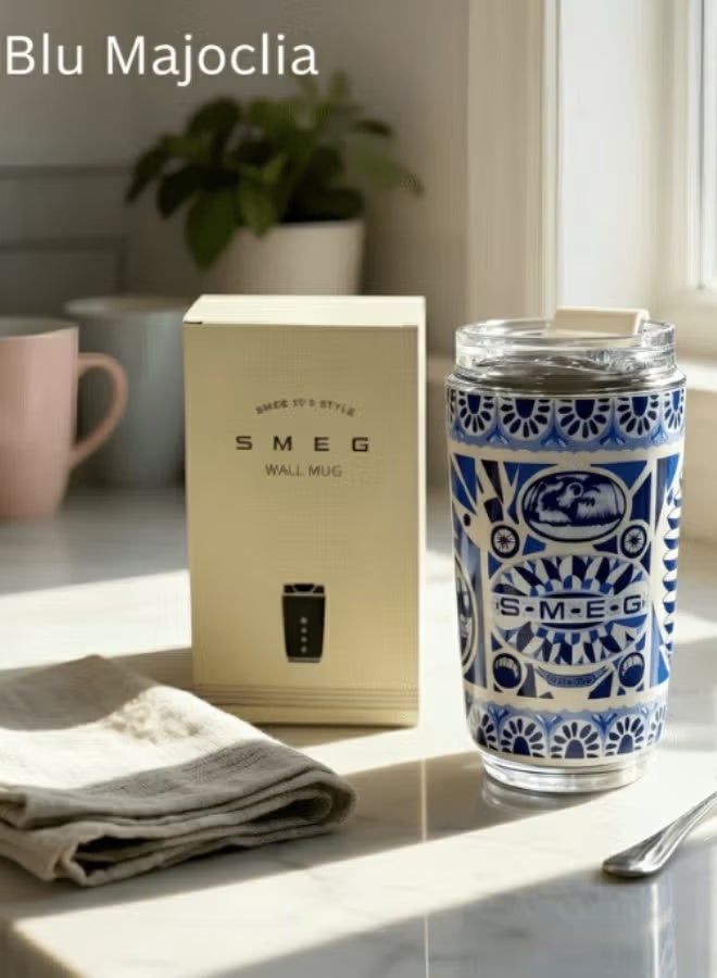 Smeg Blue and White Milk White Chinese Style Vacuum Cup 240ml Leak-proof and Anti-slip Insulated Travel Cup, Easy to Clean and Portable Coffee Cup - Image 1