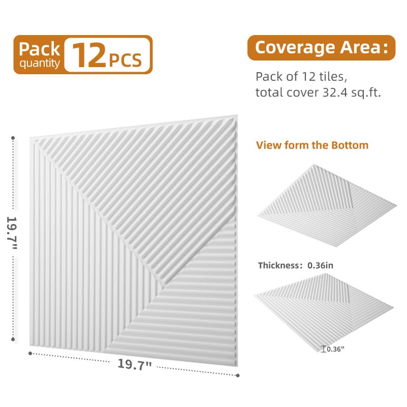 WOWSTAR 12-Pack 3D Wall Panels 19.7" x 19.7", White Slat Wall Panels for Interior Wall Decor, Modern Wall Covering for Living Room, Bedroom & Office - Image 4