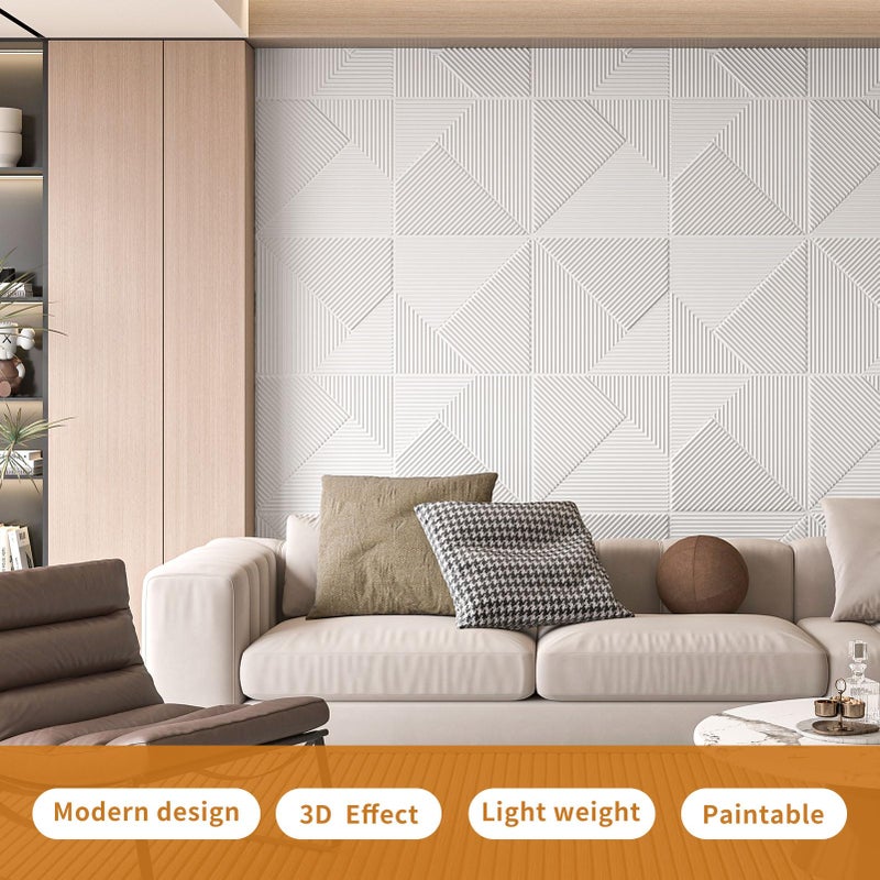 WOWSTAR 12-Pack 3D Wall Panels 19.7" x 19.7", White Slat Wall Panels for Interior Wall Decor, Modern Wall Covering for Living Room, Bedroom & Office - Image 2