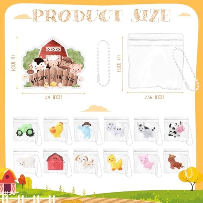 Halloscume 24 Sets Squeeze Mochi Farm Animal Mini Kawaii Farm Animal Stress Relief with Bag and Keychain for Employee Coworker Gifts - Image 2