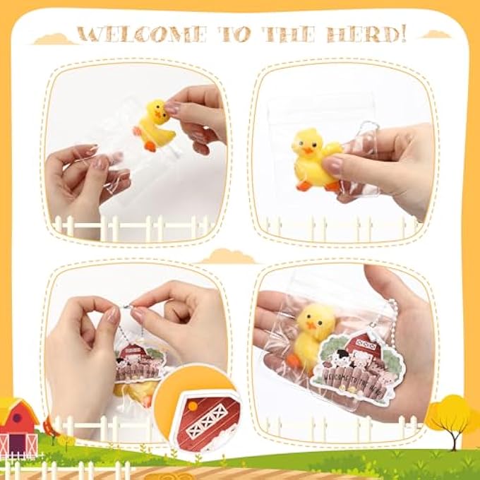 Halloscume 24 Sets Squeeze Mochi Farm Animal Mini Kawaii Farm Animal Stress Relief with Bag and Keychain for Employee Coworker Gifts - Image 3