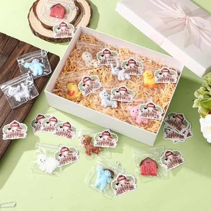 Halloscume 24 Sets Squeeze Mochi Farm Animal Mini Kawaii Farm Animal Stress Relief with Bag and Keychain for Employee Coworker Gifts - Image 5