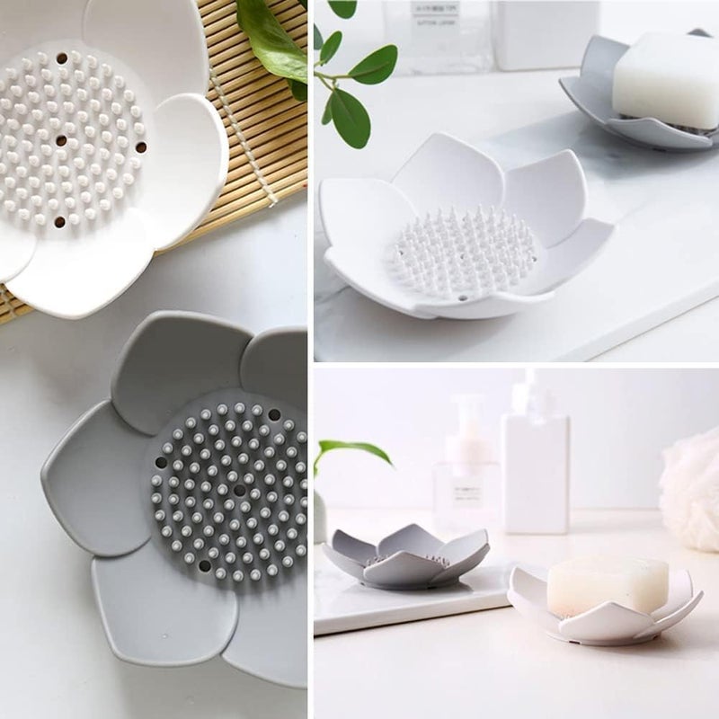 GLOWICK GLOWICK Lotus Flower Petal Shape Silicone Unbreakable Soap Saver Soap Dish Holder with Drain Holes Soap Case for Bathroom Kitchen (1Pcs)  - Image 5
