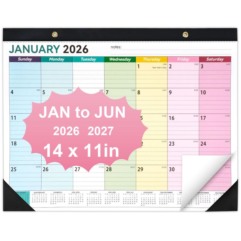 PEASUG Desk Calendar 2026-2027, 14" X 11" Desktop Calendar 2026-2027, 18 Months Calander Runs from Jan. 2026 to Jun. 2027, Academic Monthly Planner for Home School Office (Colorful) - Image 1