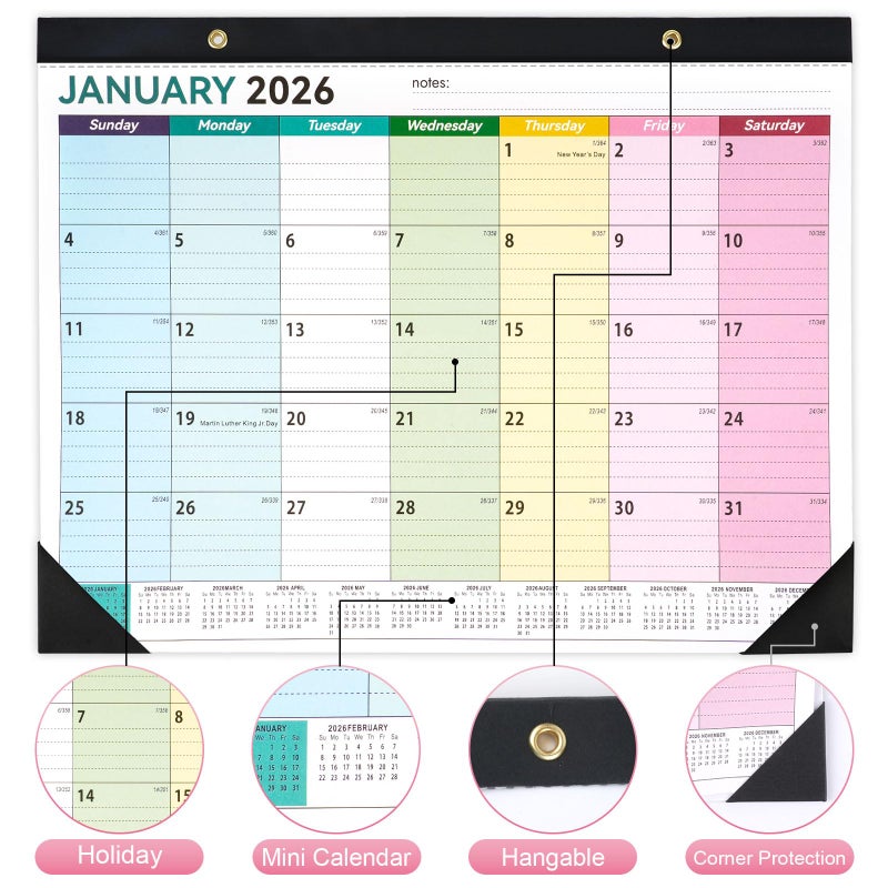 PEASUG Desk Calendar 2026-2027, 14" X 11" Desktop Calendar 2026-2027, 18 Months Calander Runs from Jan. 2026 to Jun. 2027, Academic Monthly Planner for Home School Office (Colorful) - Image 3