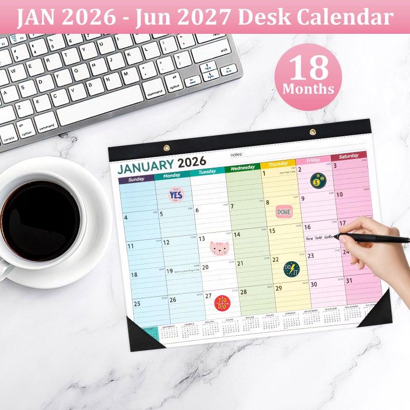 PEASUG Desk Calendar 2026-2027, 14" X 11" Desktop Calendar 2026-2027, 18 Months Calander Runs from Jan. 2026 to Jun. 2027, Academic Monthly Planner for Home School Office (Colorful) - Image 5