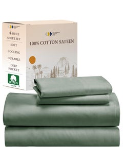 California Design Den California Design Den Soft 100% Cotton King Size Sheet Set, Bed Sheets with Deep Pocket, King Sheet Set with Sateen Weave, Cooling Sheets - Sage Green  - Image 1