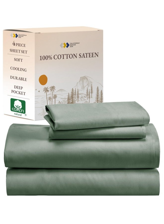 California Design Den - California Design Den Soft 100% Cotton King Size Sheet Set, Bed Sheets with Deep Pocket, King Sheet Set with Sateen Weave, Cooling Sheets - Sage Green - Image 1