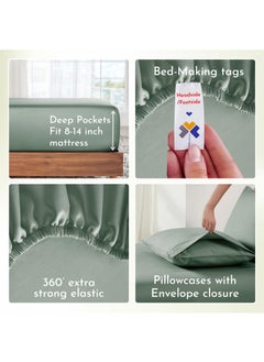 California Design Den California Design Den Soft 100% Cotton King Size Sheet Set, Bed Sheets with Deep Pocket, King Sheet Set with Sateen Weave, Cooling Sheets - Sage Green  - Image 4