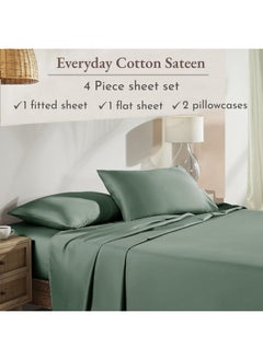 California Design Den California Design Den Soft 100% Cotton King Size Sheet Set, Bed Sheets with Deep Pocket, King Sheet Set with Sateen Weave, Cooling Sheets - Sage Green  - Image 3