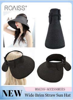roaiss Women's Wide Brim Straw Hat with Bow Decor UV Protection Breathable Foldable Open Top Sun Visor Hat for Beach Vacation Packable Hat Floppy Cap Deep Style Adjustable Size  - Image 1