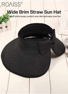 roaiss Women's Wide Brim Straw Hat with Bow Decor UV Protection Breathable Foldable Open Top Sun Visor Hat for Beach Vacation Packable Hat Floppy Cap Deep Style Adjustable Size  - Image 3
