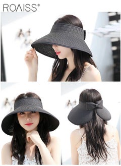 roaiss Women's Wide Brim Straw Hat with Bow Decor UV Protection Breathable Foldable Open Top Sun Visor Hat for Beach Vacation Packable Hat Floppy Cap Deep Style Adjustable Size  - Image 5