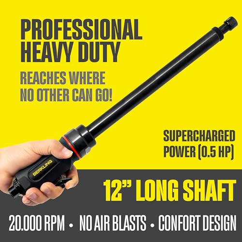 Berkling Tools BT 6321-12 | 12" Extra Long Extension 1/4“ Straight Air Die Grinder, Professional Grade Heavy Duty Variable High Speed (Straight, 12" Extension) - Image 2