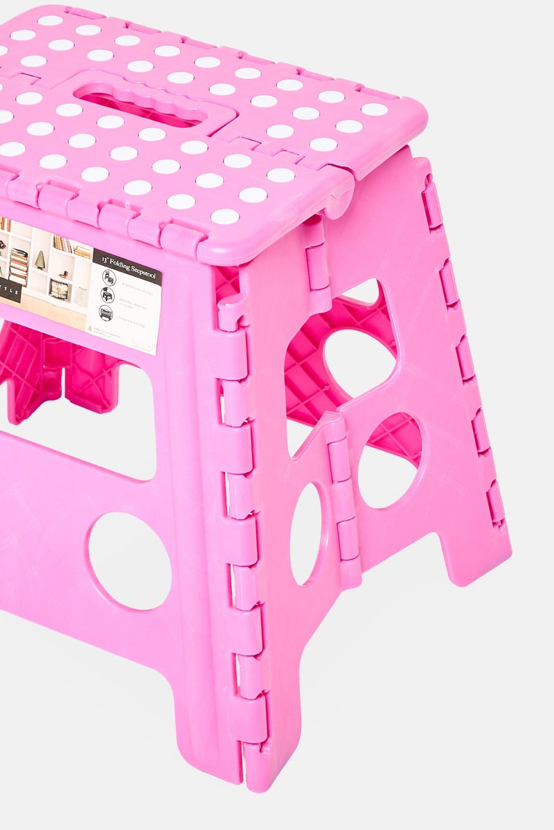 LIFESTYLE Plastic 13 Inch Folding Step Stool With Handle, Pink - Image 4