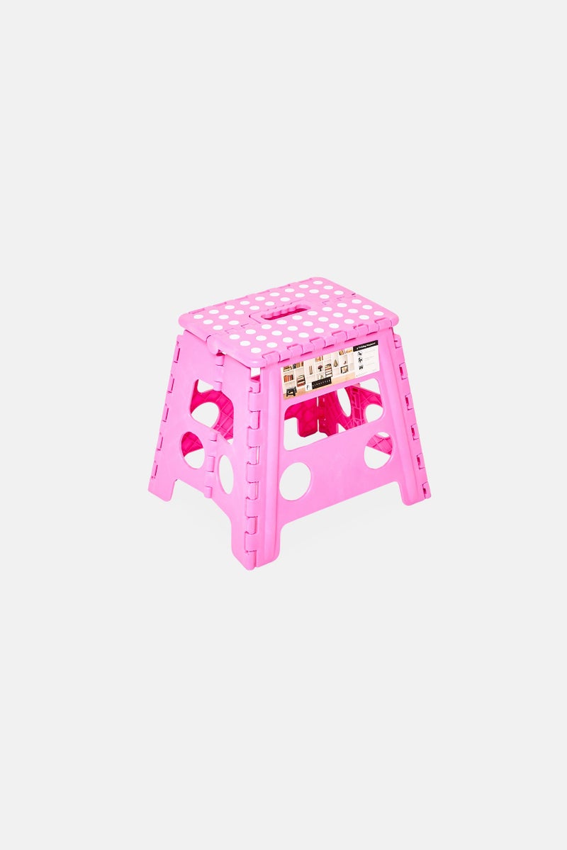 LIFESTYLE Plastic 13 Inch Folding Step Stool With Handle, Pink - Image 1