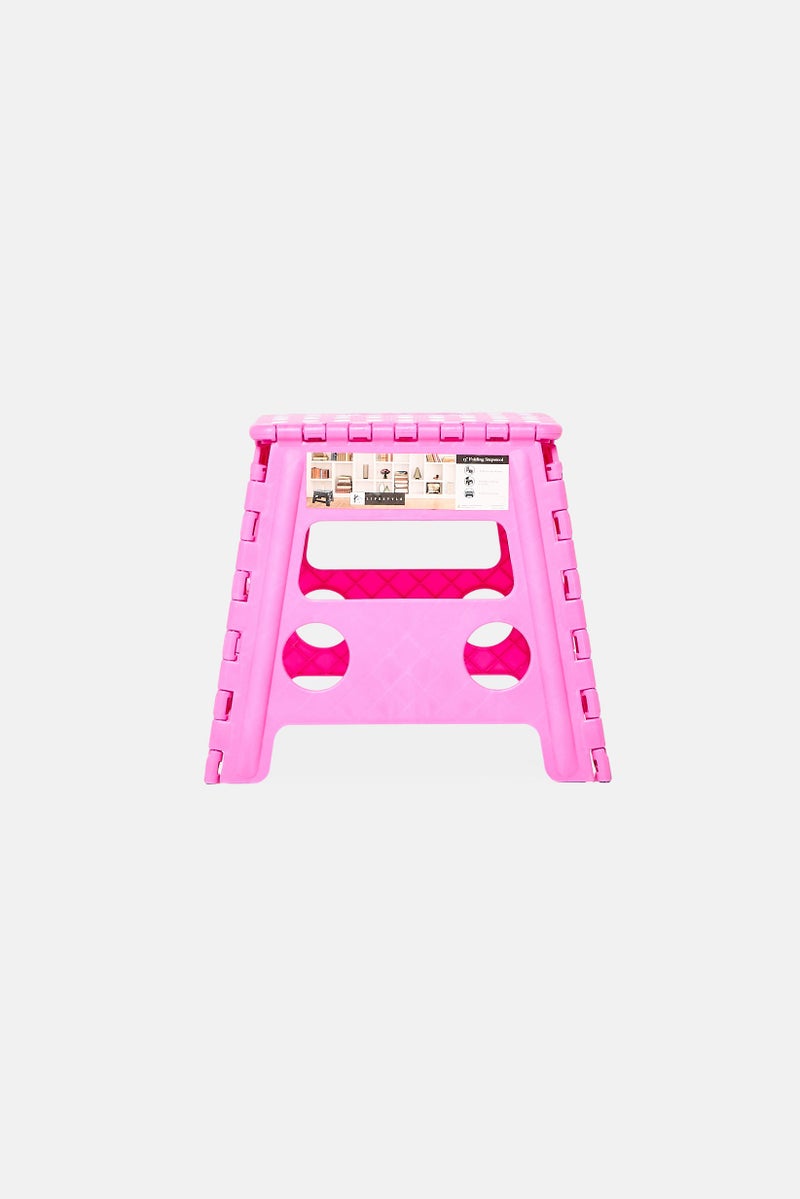 LIFESTYLE Plastic 13 Inch Folding Step Stool With Handle, Pink - Image 2
