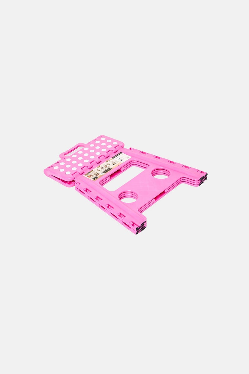 LIFESTYLE Plastic 13 Inch Folding Step Stool With Handle, Pink - Image 3