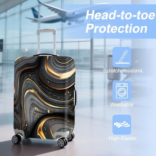 FOREVER QUEEN Luxury Gold Black Marble Luggage Cover Suitcase Protector Suitcase Cover AntiScratchStretchable Bag Cover Washable Durable Polyester - Image 3