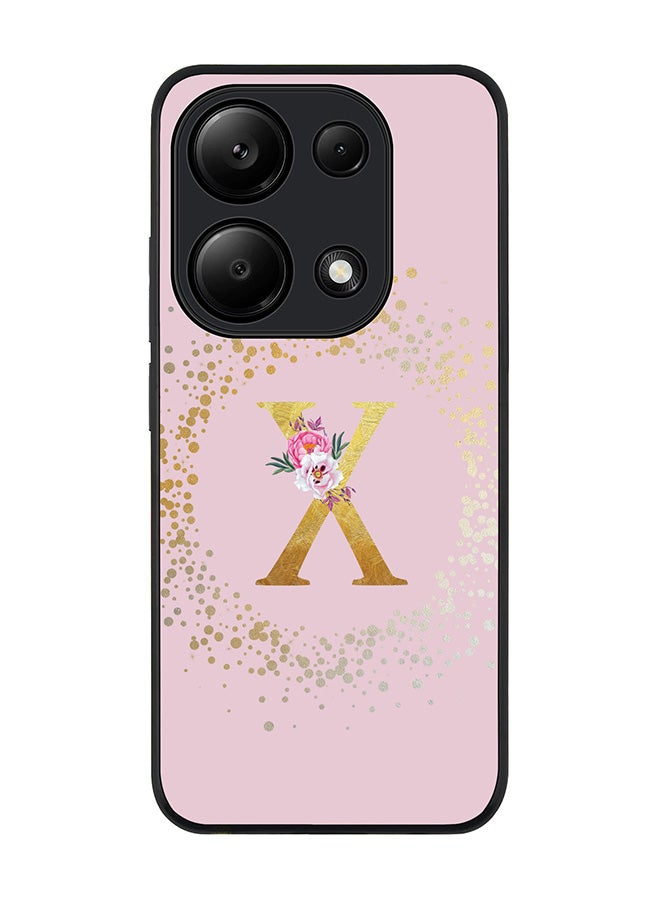 Stylizedd Rugged Case for Xiaomi Redmi Note 13 Pro 4G / Xiaomi Poco M6 Pro 4G Cover- Custom Monogram Initial Letter Floral Pattern Alphabet- X(Pink) - Image 1