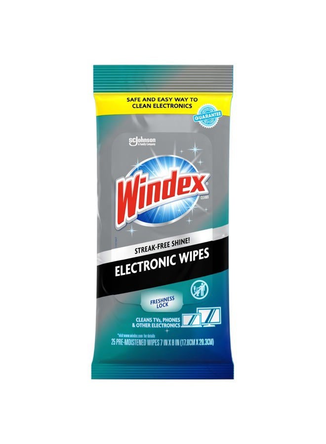Windex Electronic Cleaning Wipes, Pre-Moistened Screen Wipes for TVs, Phones, and Other Electronics, Resalable for a Freshness Lock, 25 Count - Image 1