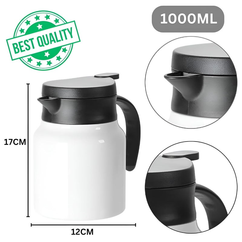 VENDLY غلاية شاي وقهوة حرارية مع مصفاة | 1000 مل | للحفاظ على الحرارة/البرودة، إبريق ماء معزول من الفولاذ المقاوم للصدأ ومضاد للغبار للحفلات/المنزل (أبيض) - Image 4