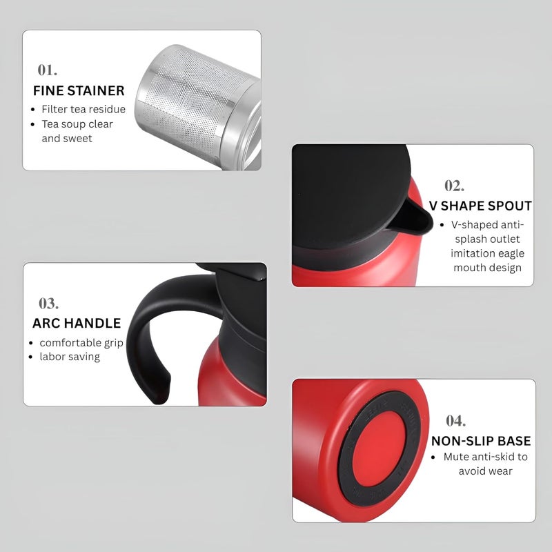 VENDLY غلاية شاي وقهوة حرارية مع مصفاة | 1000 مل | للحفاظ على الحرارة/البرودة، إبريق ماء معزول من الفولاذ المقاوم للصدأ ومضاد للغبار للحفلات/المنزل (أبيض) - Image 5