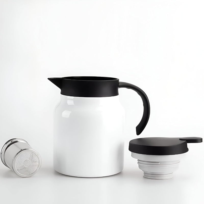 VENDLY غلاية شاي وقهوة حرارية مع مصفاة | 1000 مل | للحفاظ على الحرارة/البرودة، إبريق ماء معزول من الفولاذ المقاوم للصدأ ومضاد للغبار للحفلات/المنزل (أبيض) - Image 2