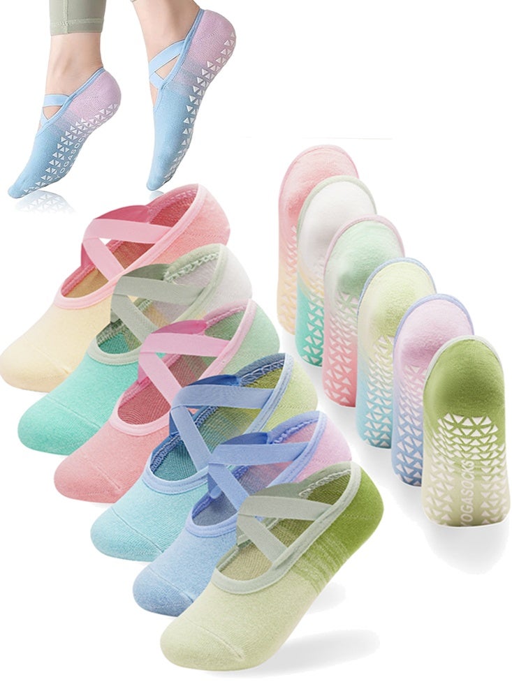 يالونج 6 أزواج من جوارب بيلاتيس للنساء، جوارب رياضية مانعة للانزلاق لليوجا ورقص الباليه وتدريبات باريه وممارسة التمارين الرياضية حافية القدمين في المستشفى - Image 1