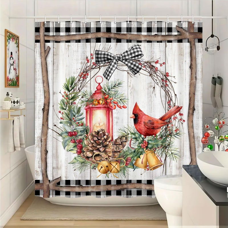 Wathon Rustic Snow Forest Shower Curtain  Snowy Teal Green Countryside Landscape Bath Curtain Christmas Pine Tree Cardinal Deer Snowflake  Winter Nature Scene Xmas Holiday Bathroom Decorations 70x70IN - Image 3