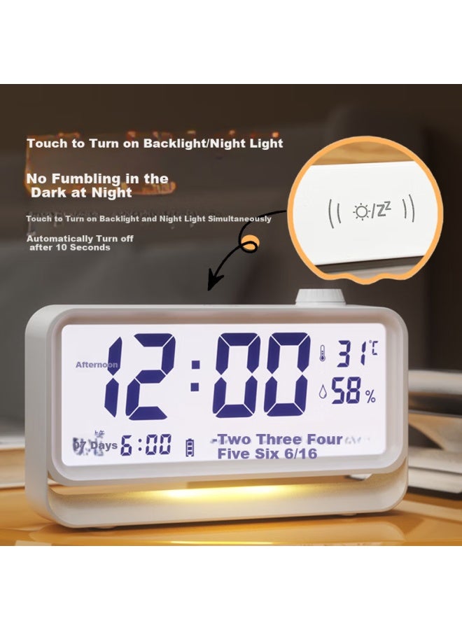Compas Alarm Clock Student New Model Temperature And Humidity Electronic Clock Children Primary School Desktop Clock Backlight Night Light 2388A White - Image 2
