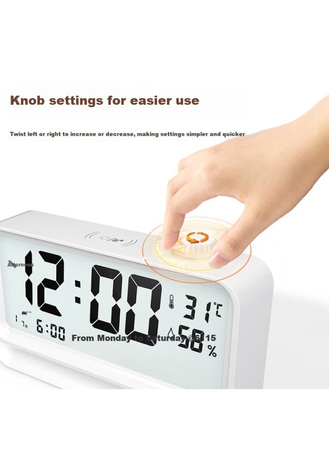 Compas Alarm Clock Student New Model Temperature And Humidity Electronic Clock Children Primary School Desktop Clock Backlight Night Light 2388A White - Image 3