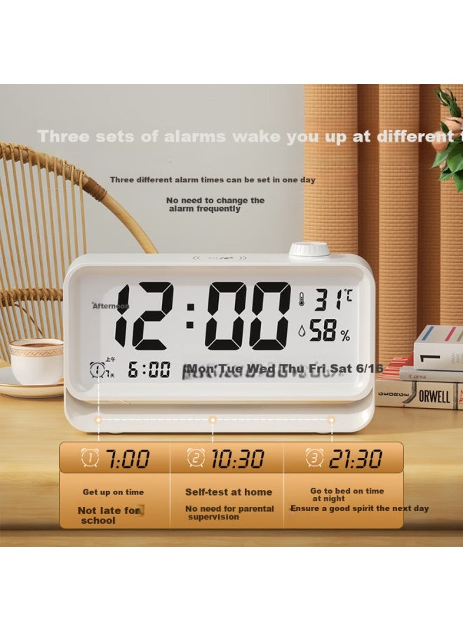 Compas Alarm Clock Student New Model Temperature And Humidity Electronic Clock Children Primary School Desktop Clock Backlight Night Light 2388A White - Image 4