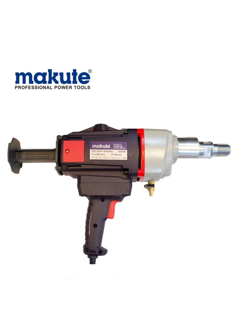 makute Diamond Core Drill DC001-Y, 2600W High-Performance Drill with 360° Rotating Handle, Leak-Proof Design for Dry and Wet Drilling, 0-1400 RPM, 180mm Max Drilling Diameter, 220-240V - Image 4