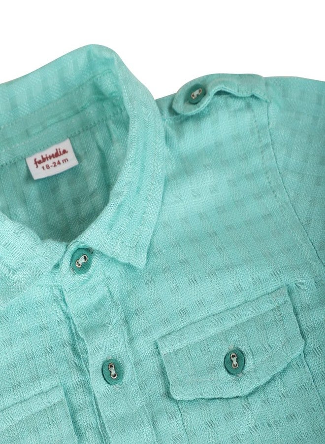 Fabindia Baby Boy's Viscose Blend Dobby Regular Kurta Set (100060401_Turquoise - Image 5