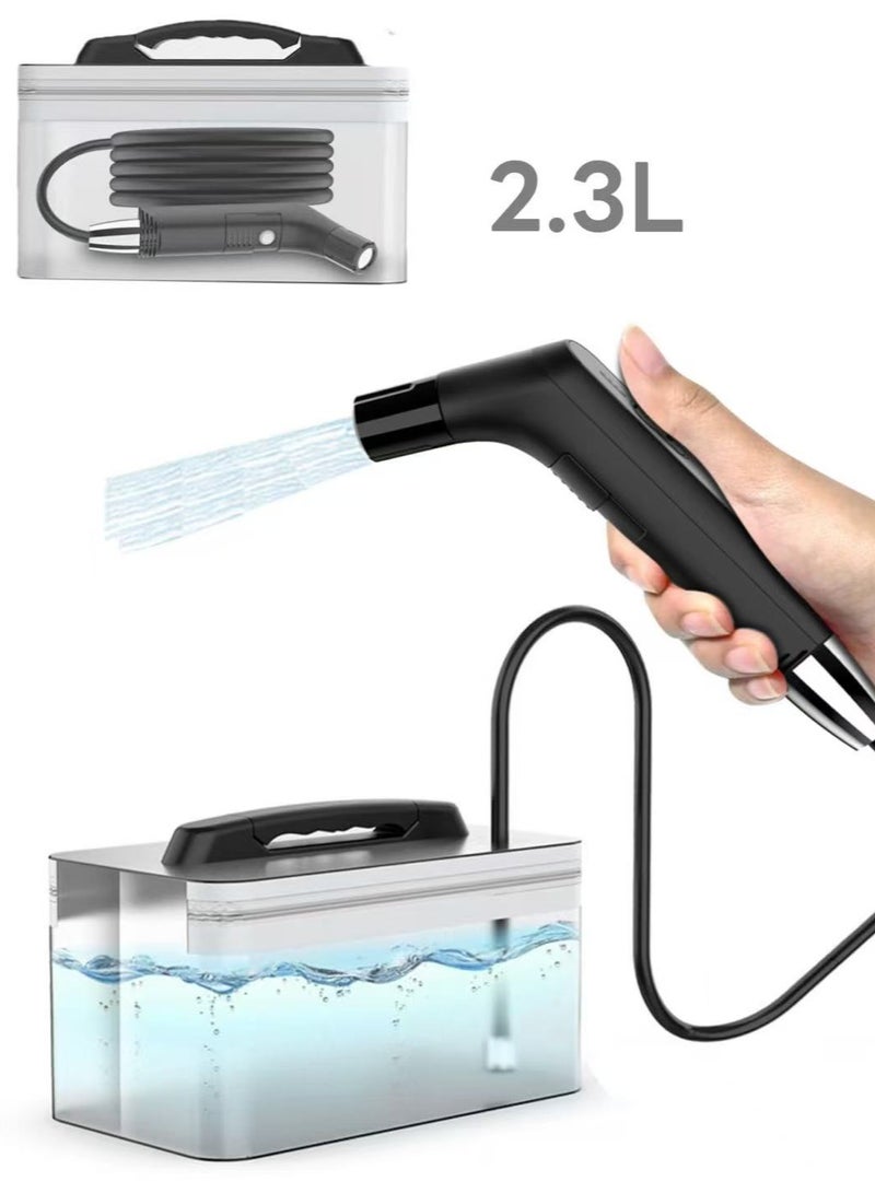 بيديه سفر محمول كهربائي قابل لإعادة الشحن، بخاخ بيديه شخصي محمول لتنظيف المرحاض مع حاوية مياه سعة 2.3 لتر (أسود) - Image 1
