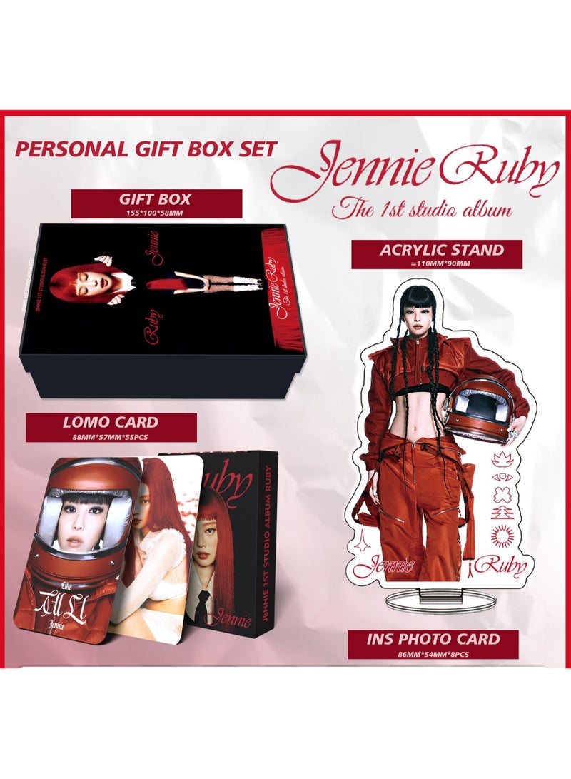 EHOME BLACKPINK Member JENNIE Album RUBY Gift Box With Lomo Cards, Acrylic Stand, Hand Account Tape, Keychain, Lanyard, Stickers, Photo Card  - Image 2