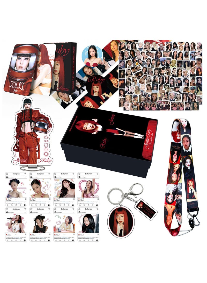 EHOME BLACKPINK Member JENNIE Album RUBY Gift Box With Lomo Cards, Acrylic Stand, Hand Account Tape, Keychain, Lanyard, Stickers, Photo Card  - Image 1