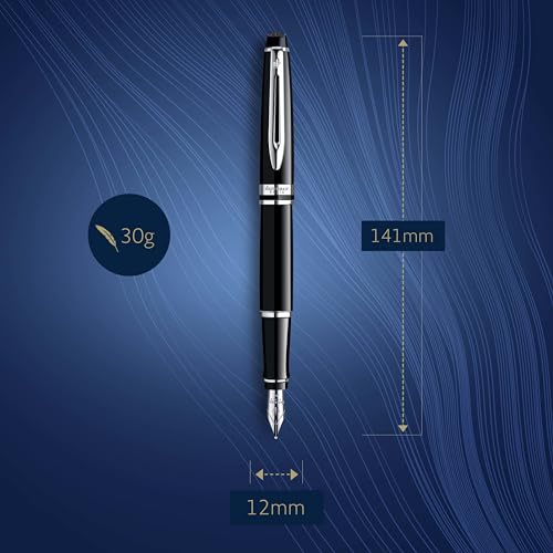 Waterman Expert Fountain Pen, Gloss Black with Chrome Trim, Fine Nib with Blue Ink Cartridge, Gift Box - Image 3