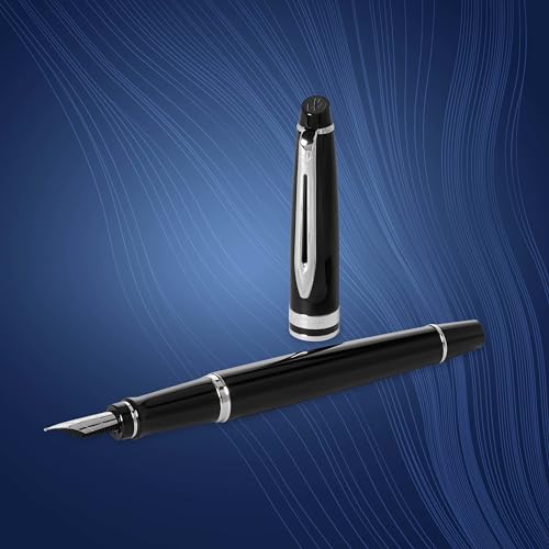 Waterman Expert Fountain Pen, Gloss Black with Chrome Trim, Fine Nib with Blue Ink Cartridge, Gift Box - Image 5