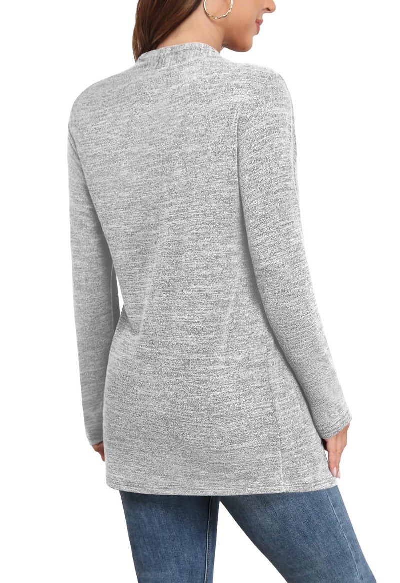 Yincro Womens Lightweight Cardigan Long Sleeve Open Front Casual Sweater Cardigans with Pockets (Light Gray, L) - Image 2