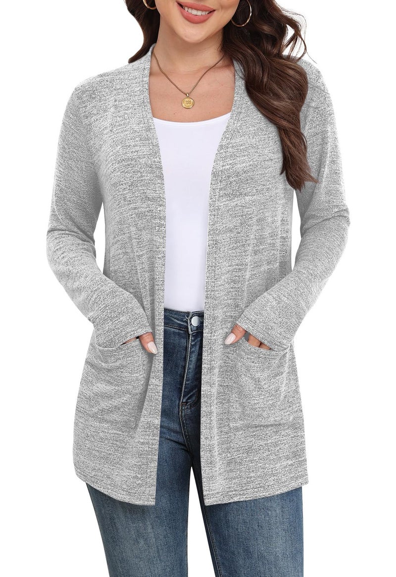Yincro Womens Lightweight Cardigan Long Sleeve Open Front Casual Sweater Cardigans with Pockets (Light Gray, L) - Image 1