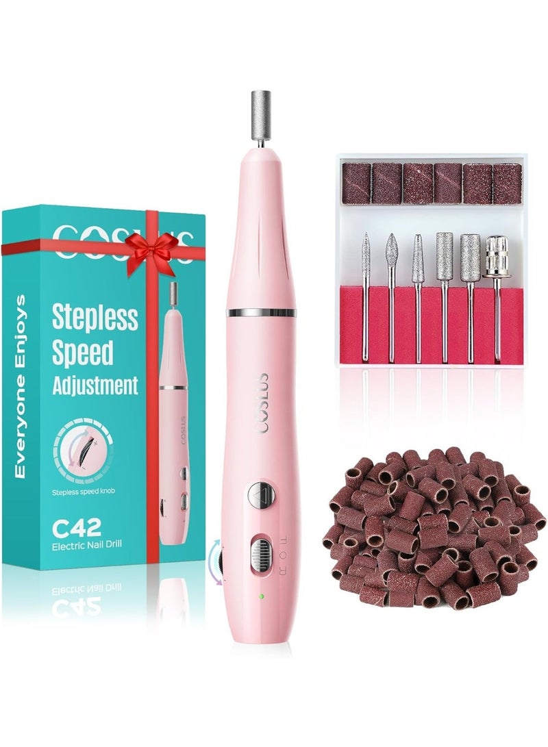 COSLUS Cordless Nail Drill Electric File: Professional for Acrylic Gel Dip Powder Nails Portable Nail Drill Machine Kit Pink - Image 1