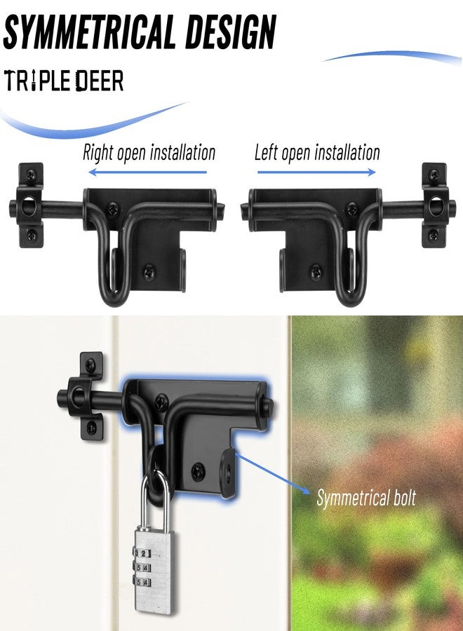 Triple Deer Heavy Duty Slide Bolt Gate Latch, Sliding Bolt Door Lock with Padlock Hole, Slide Bolt Hardware for Wooden Fence/Yard Fence/Shed Door/Barn Door, Black, 1 Pack - Image 4