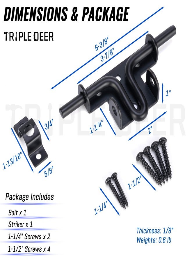 Triple Deer Heavy Duty Slide Bolt Gate Latch, Sliding Bolt Door Lock with Padlock Hole, Slide Bolt Hardware for Wooden Fence/Yard Fence/Shed Door/Barn Door, Black, 1 Pack - Image 2