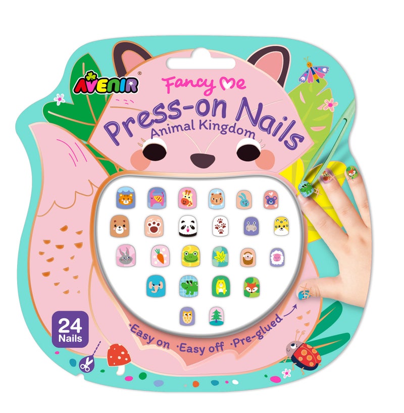 Avenir - Fancy Me Press-On Nails for Kids – Animal Kingdom | 24 Pre-Glued Artificial Nails with Tweezer | Easy Apply & Remove | Fun Nail Art Kit for Girls & Gift Set - Image 1