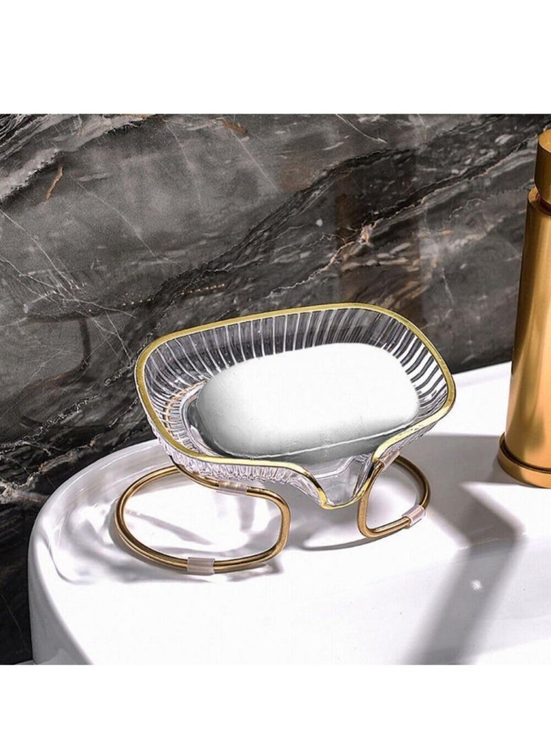 TURAN Self-Draining Soap Holder, Non-perforated Easy to Clean Soap Dispenser with Gold Metal Holder, Suitable for Bathtub and Bathroom - Image 1