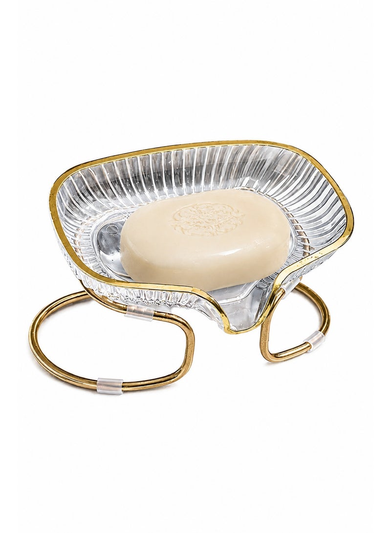 TURAN Self-Draining Soap Holder, Non-perforated Easy to Clean Soap Dispenser with Gold Metal Holder, Suitable for Bathtub and Bathroom - Image 3