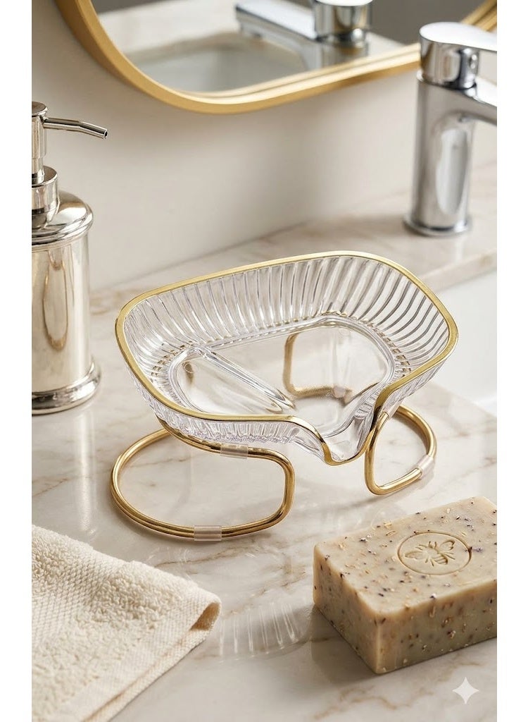 TURAN Self-Draining Soap Holder, Non-perforated Easy to Clean Soap Dispenser with Gold Metal Holder, Suitable for Bathtub and Bathroom - Image 4